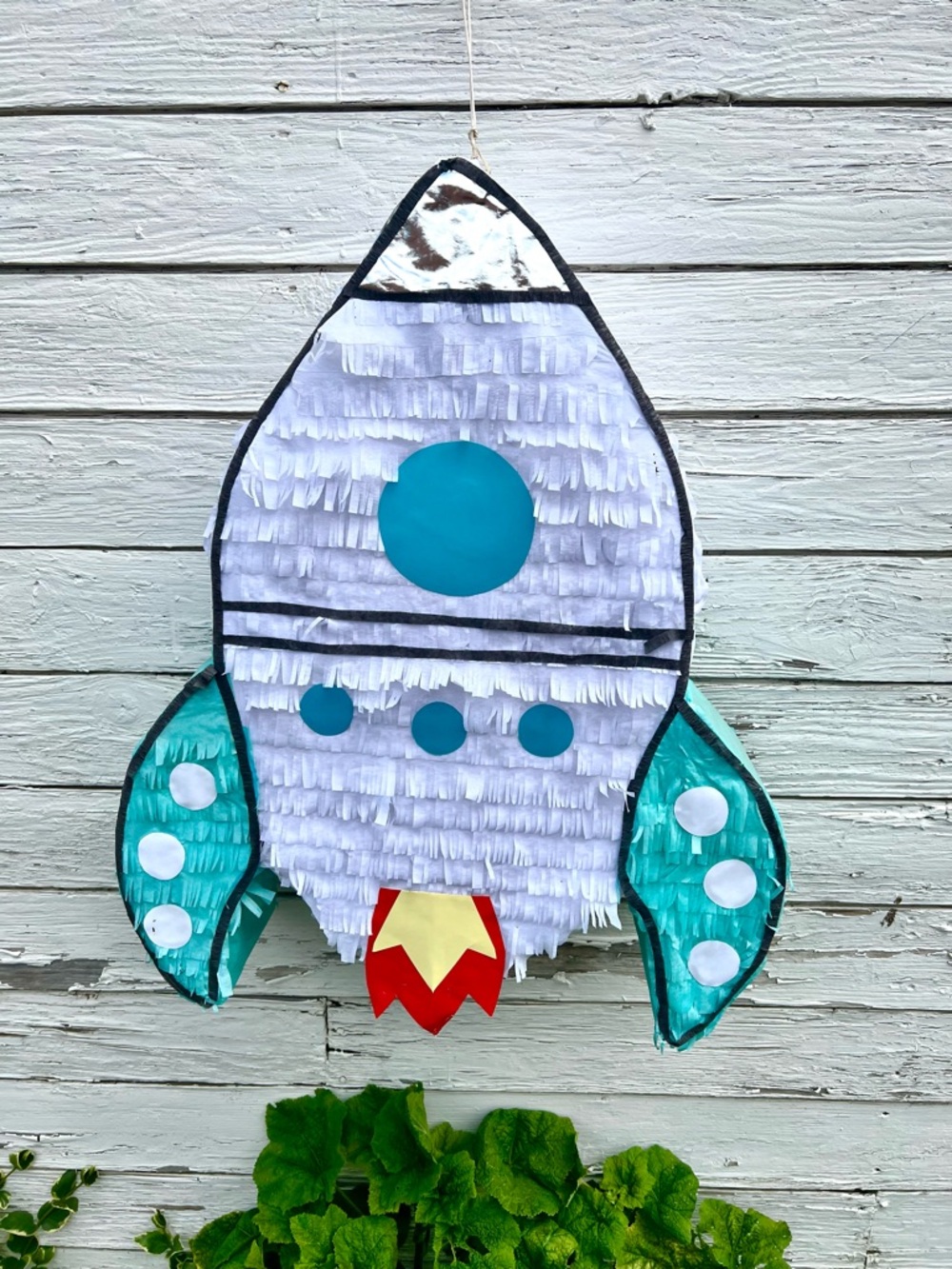 Rocket Ship Party Piñata - White & Teal